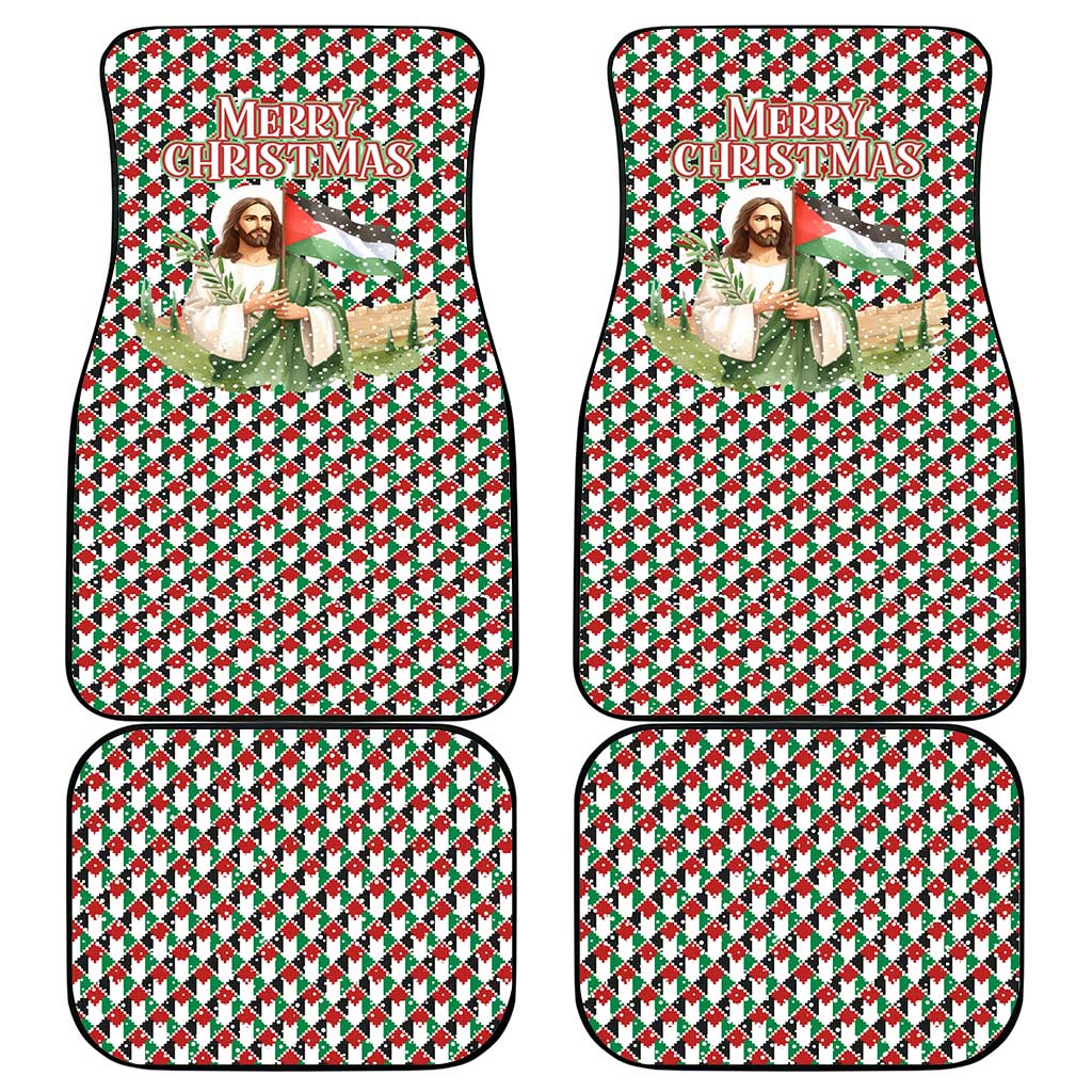 Palestine Christmas Car Mats with Red-Green Pattern, Golden Eagle Emblem, and Jesus Holding Flag Motif - Wonder Print Shop
