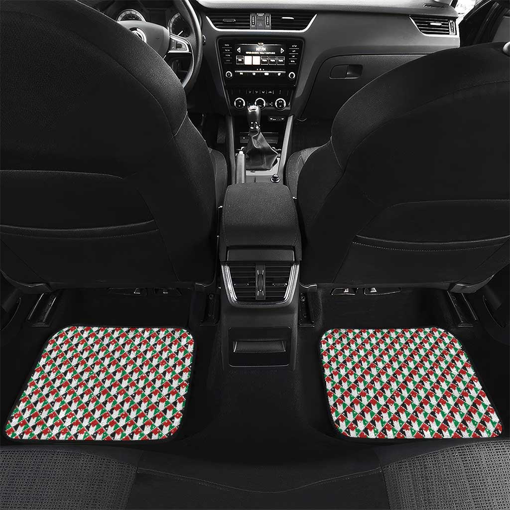 Palestine Christmas Car Mats with Red-Green Pattern, Golden Eagle Emblem, and Jesus Holding Flag Motif - Wonder Print Shop