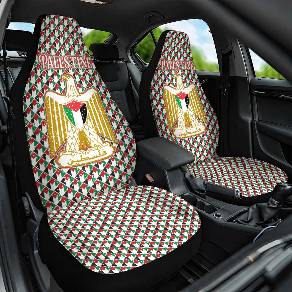 Palestine Christmas Car Seat Cover with Red-Green Pattern, Golden Eagle Emblem, and Jesus Holding Flag Motif - Wonder Print Shop