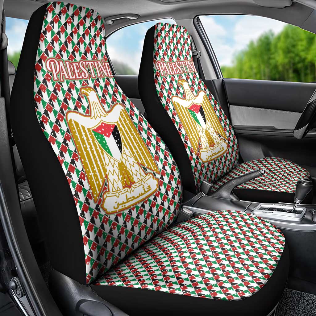 Palestine Christmas Car Seat Cover with Red-Green Pattern, Golden Eagle Emblem, and Jesus Holding Flag Motif - Wonder Print Shop