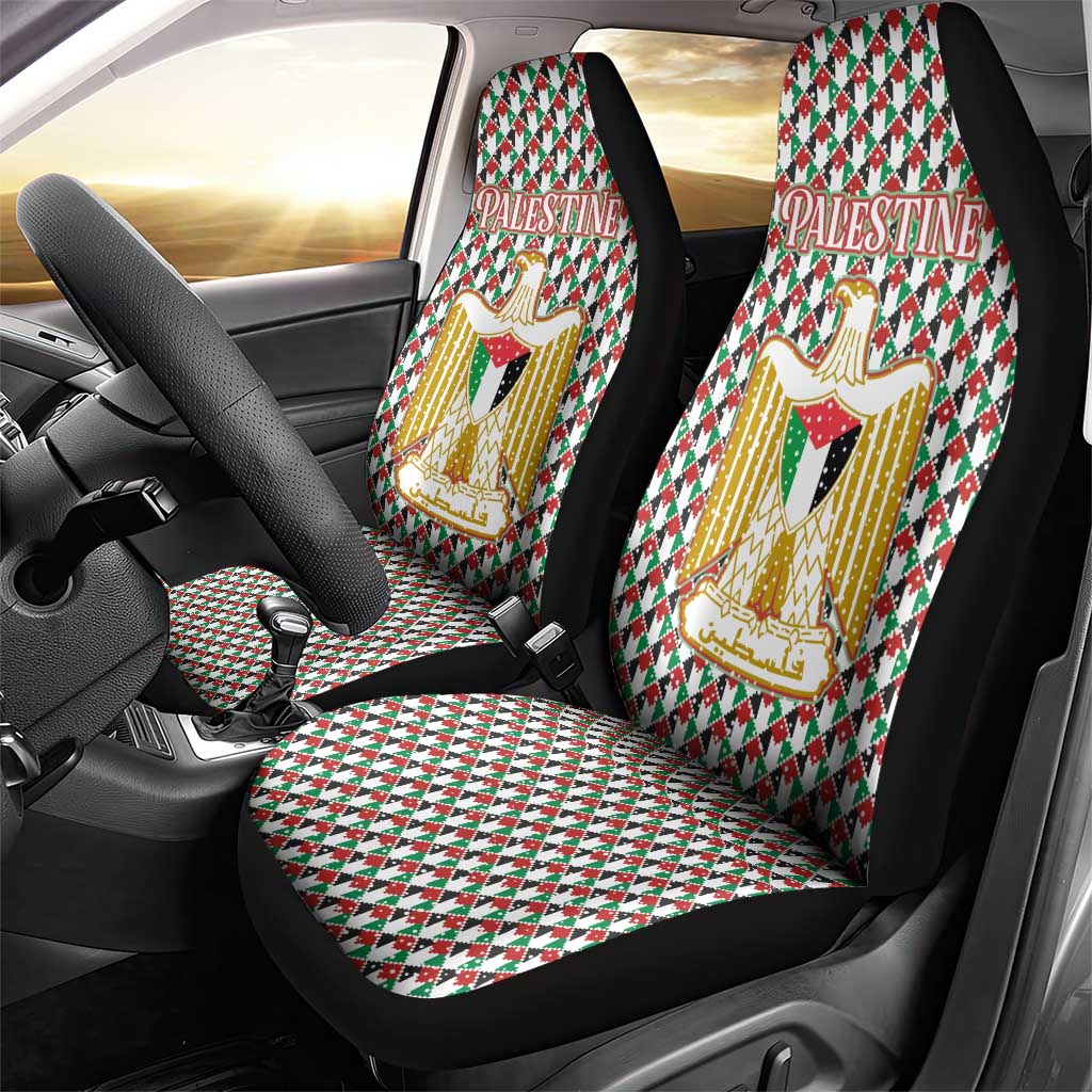 Palestine Christmas Car Seat Cover with Red-Green Pattern, Golden Eagle Emblem, and Jesus Holding Flag Motif - Wonder Print Shop