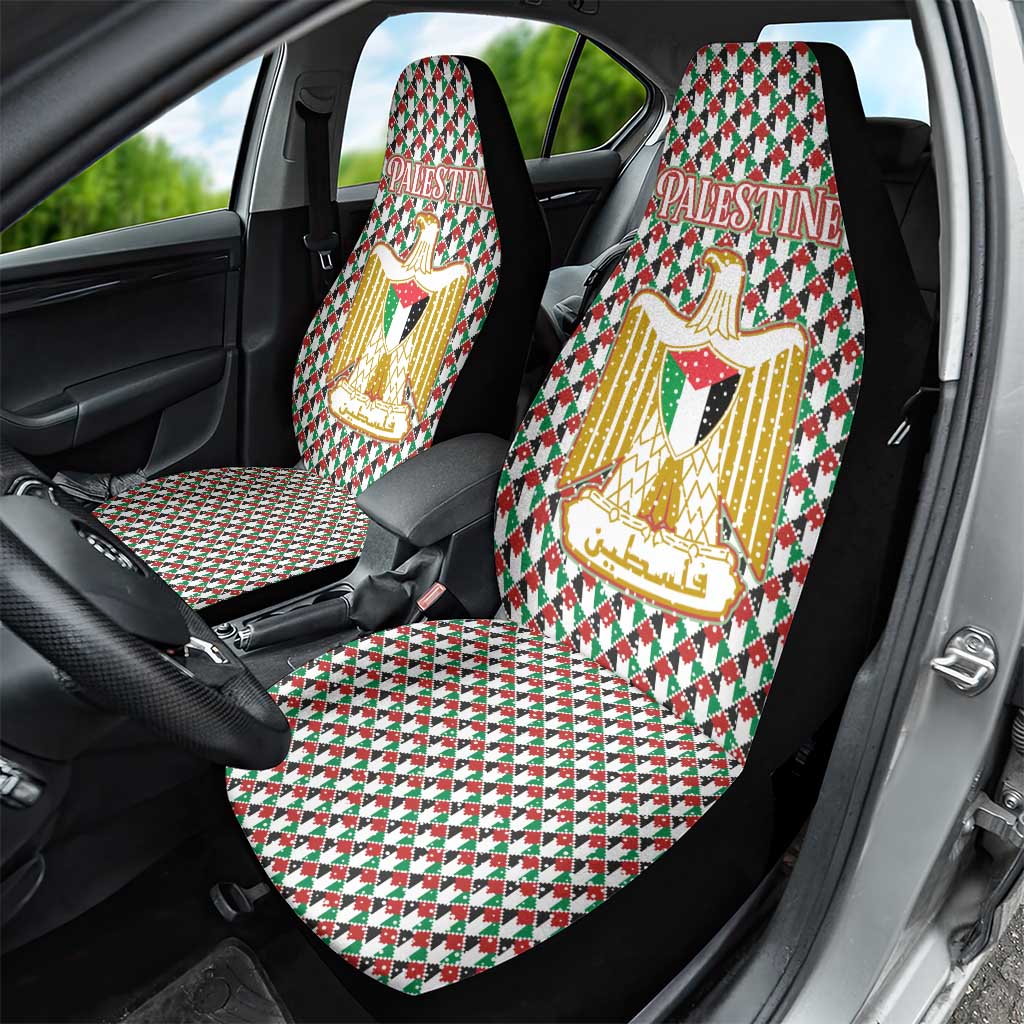 Palestine Christmas Car Seat Cover with Red-Green Pattern, Golden Eagle Emblem, and Jesus Holding Flag Motif - Wonder Print Shop