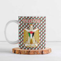 Palestine Christmas Ceramic Mug with Red-Green Pattern, Golden Eagle Emblem, and Jesus Holding Flag Motif - Wonder Print Shop