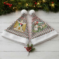 Palestine Christmas Santa Hat with Red-Green Pattern, Golden Eagle Emblem, and Jesus Holding Flag Motif - Wonder Print Shop