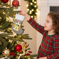 Palestine Christmas Stocking with Red-Green Pattern, Golden Eagle Emblem, and Jesus Holding Flag Motif - Wonder Print Shop