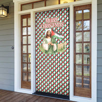 Palestine Christmas Door Cover with Red-Green Pattern, Golden Eagle Emblem, and Jesus Holding Flag Motif - Wonder Print Shop