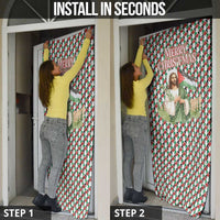 Palestine Christmas Door Cover with Red-Green Pattern, Golden Eagle Emblem, and Jesus Holding Flag Motif - Wonder Print Shop