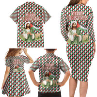 Palestine Christmas Family Matching Long Sleeve Bodycon Dress and Hawaiian Shirt with Red-Green Pattern, Golden Eagle Emblem, and Jesus Holding Flag Motif - Wonder Print Shop