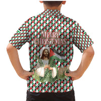 Palestine Christmas Family Matching Mermaid Dress and Hawaiian Shirt with Red-Green Pattern, Golden Eagle Emblem, and Jesus Holding Flag Motif - Wonder Print Shop