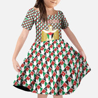 Palestine Christmas Family Matching Mermaid Dress and Hawaiian Shirt with Red-Green Pattern, Golden Eagle Emblem, and Jesus Holding Flag Motif - Wonder Print Shop