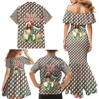 Palestine Christmas Family Matching Mermaid Dress and Hawaiian Shirt with Red-Green Pattern, Golden Eagle Emblem, and Jesus Holding Flag Motif - Wonder Print Shop