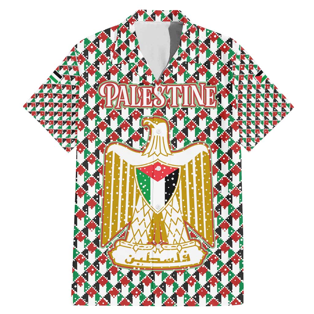 Palestine Christmas Family Matching Mermaid Dress and Hawaiian Shirt with Red-Green Pattern, Golden Eagle Emblem, and Jesus Holding Flag Motif - Wonder Print Shop