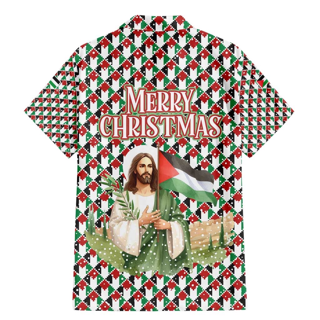Palestine Christmas Family Matching Mermaid Dress and Hawaiian Shirt with Red-Green Pattern, Golden Eagle Emblem, and Jesus Holding Flag Motif - Wonder Print Shop