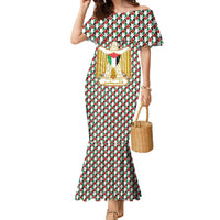Palestine Christmas Family Matching Mermaid Dress and Hawaiian Shirt with Red-Green Pattern, Golden Eagle Emblem, and Jesus Holding Flag Motif - Wonder Print Shop