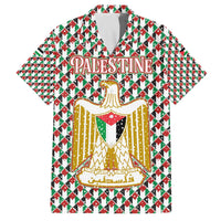 Palestine Christmas Family Matching Off The Shoulder Long Sleeve Dress and Hawaiian Shirt with Red-Green Pattern, Golden Eagle Emblem, and Jesus Holding Flag Motif - Wonder Print Shop