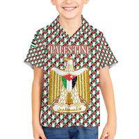 Palestine Christmas Family Matching Off The Shoulder Long Sleeve Dress and Hawaiian Shirt with Red-Green Pattern, Golden Eagle Emblem, and Jesus Holding Flag Motif - Wonder Print Shop