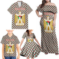 Palestine Christmas Family Matching Off Shoulder Maxi Dress and Hawaiian Shirt with Red-Green Pattern, Golden Eagle Emblem, and Jesus Holding Flag Motif - Wonder Print Shop