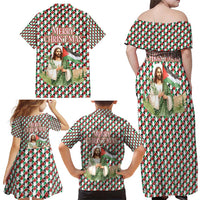 Palestine Christmas Family Matching Off Shoulder Maxi Dress and Hawaiian Shirt with Red-Green Pattern, Golden Eagle Emblem, and Jesus Holding Flag Motif - Wonder Print Shop
