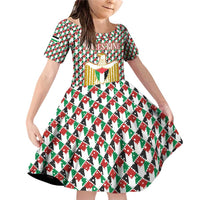 Palestine Christmas Family Matching Off Shoulder Short Dress and Hawaiian Shirt with Red-Green Pattern, Golden Eagle Emblem, and Jesus Holding Flag Motif - Wonder Print Shop