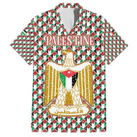 Palestine Christmas Family Matching Puletasi and Hawaiian Shirt with Red-Green Pattern, Golden Eagle Emblem, and Jesus Holding Flag Motif - Wonder Print Shop