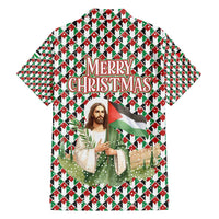 Palestine Christmas Family Matching Short Sleeve Bodycon Dress and Hawaiian Shirt with Red-Green Pattern, Golden Eagle Emblem, and Jesus Holding Flag Motif - Wonder Print Shop