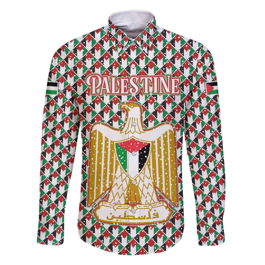 Palestine Christmas Family Matching Summer Maxi Dress and Hawaiian Shirt with Red-Green Pattern, Golden Eagle Emblem, and Jesus Holding Flag Motif - Wonder Print Shop