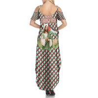 Palestine Christmas Family Matching Summer Maxi Dress and Hawaiian Shirt with Red-Green Pattern, Golden Eagle Emblem, and Jesus Holding Flag Motif - Wonder Print Shop