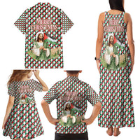 Palestine Christmas Family Matching Tank Maxi Dress and Hawaiian Shirt with Red-Green Pattern, Golden Eagle Emblem, and Jesus Holding Flag Motif - Wonder Print Shop