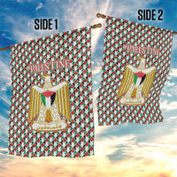 Palestine Christmas Garden Flag with Red-Green Pattern, Golden Eagle Emblem, and Jesus Holding Flag Motif - Wonder Print Shop