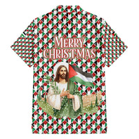 Palestine Christmas Hawaiian Shirt with Red-Green Pattern, Golden Eagle Emblem, and Jesus Holding Flag Motif - Wonder Print Shop