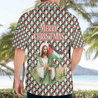 Palestine Christmas Hawaiian Shirt with Red-Green Pattern, Golden Eagle Emblem, and Jesus Holding Flag Motif - Wonder Print Shop
