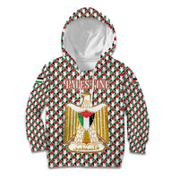 Palestine Christmas Kid Hoodie with Red-Green Pattern, Golden Eagle Emblem, and Jesus Holding Flag Motif - Wonder Print Shop