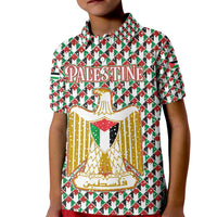 Palestine Christmas Kid Polo Shirt with Red-Green Pattern, Golden Eagle Emblem, and Jesus Holding Flag Motif - Wonder Print Shop