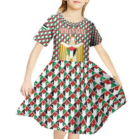 Palestine Christmas Kid Short Sleeve Dress with Red-Green Pattern, Golden Eagle Emblem, and Jesus Holding Flag Motif - Wonder Print Shop