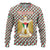 Palestine Christmas Ugly Christmas Sweater with Red-Green Pattern, Golden Eagle Emblem, and Jesus Holding Flag Motif - Wonder Print Shop