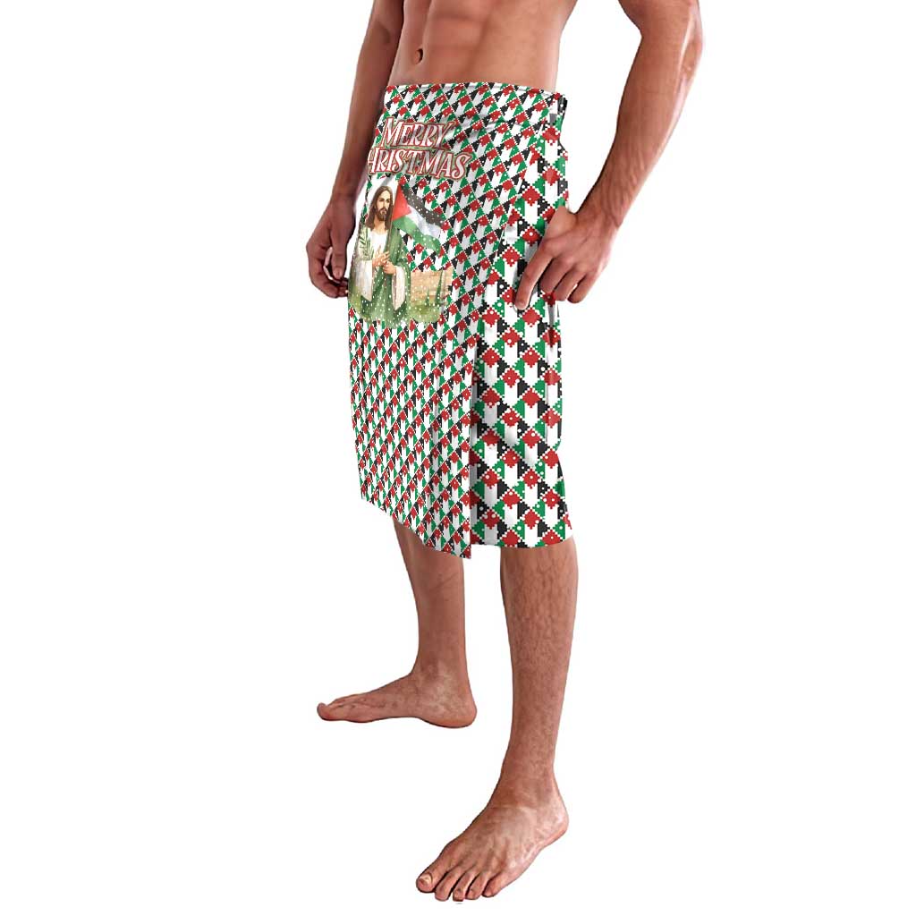 Palestine Christmas Lavalava with Red-Green Pattern, Golden Eagle Emblem, and Jesus Holding Flag Motif - Wonder Print Shop