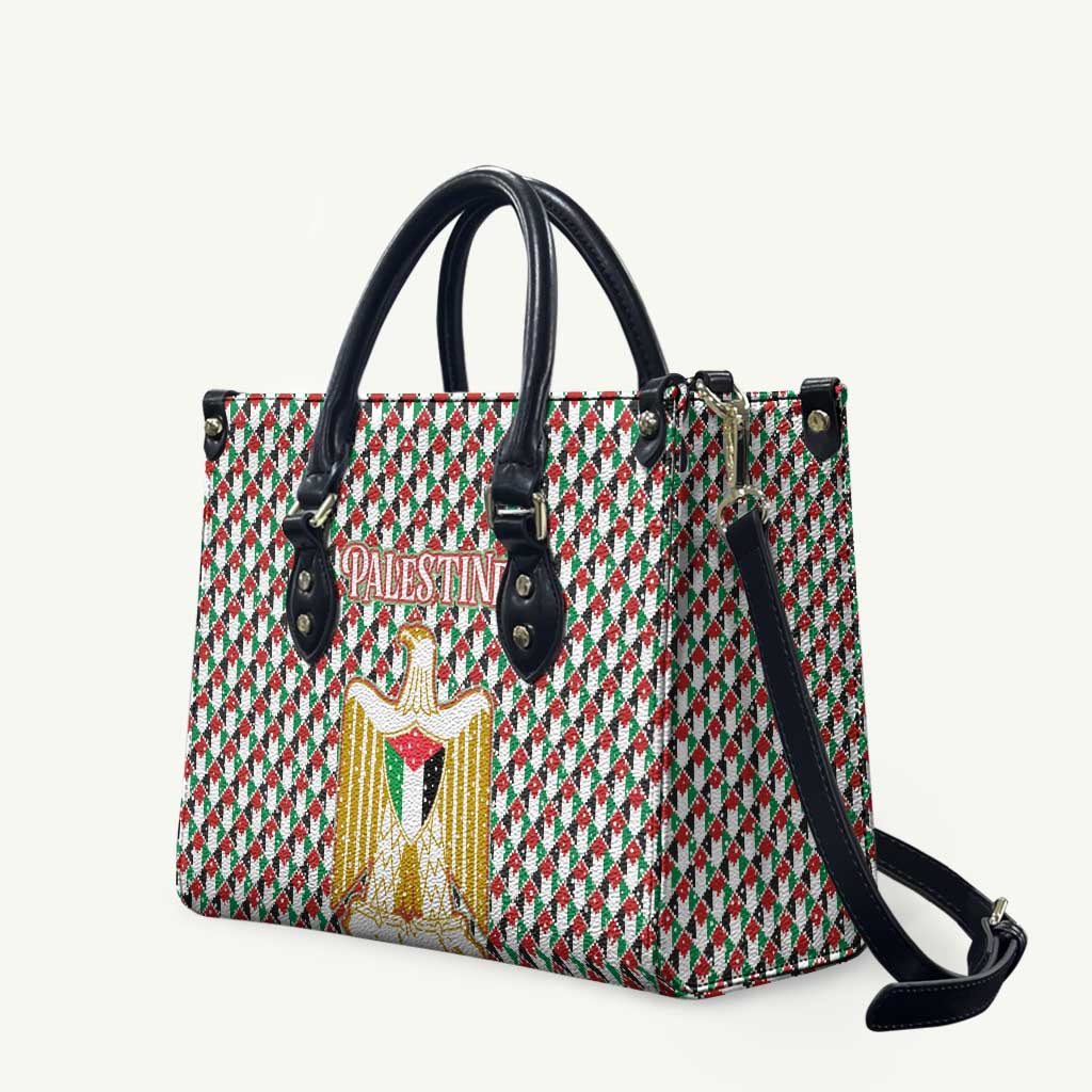Palestine Christmas Leather Bag with Red-Green Pattern, Golden Eagle Emblem, and Jesus Holding Flag Motif - Wonder Print Shop