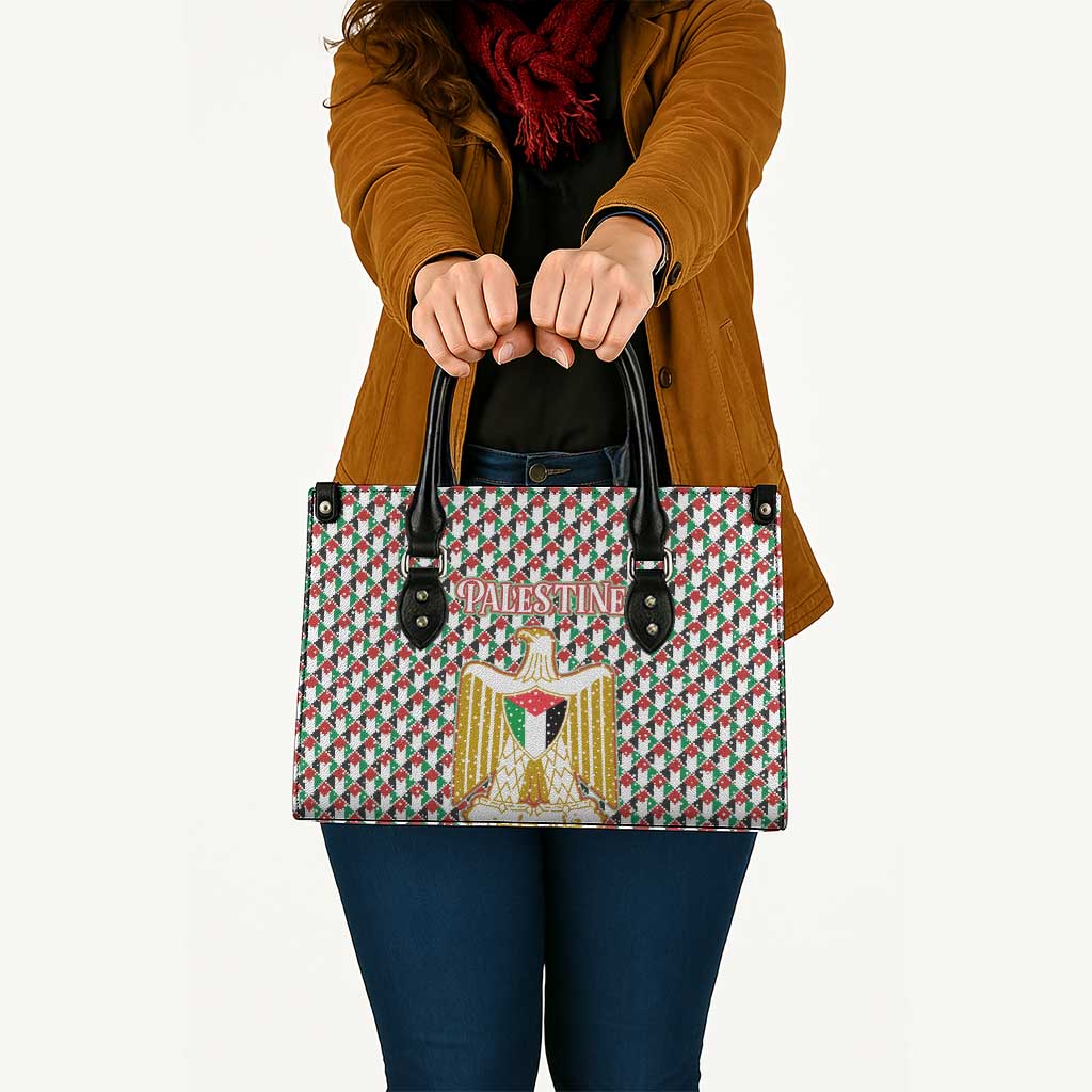 Palestine Christmas Leather Bag with Red-Green Pattern, Golden Eagle Emblem, and Jesus Holding Flag Motif - Wonder Print Shop