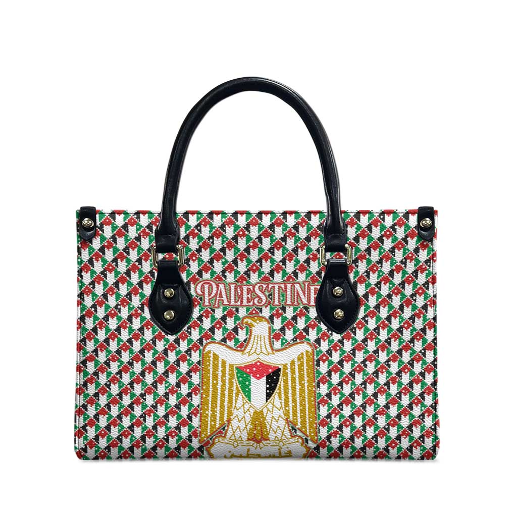 Palestine Christmas Leather Bag with Red-Green Pattern, Golden Eagle Emblem, and Jesus Holding Flag Motif - Wonder Print Shop
