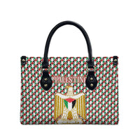 Palestine Christmas Leather Bag with Red-Green Pattern, Golden Eagle Emblem, and Jesus Holding Flag Motif - Wonder Print Shop