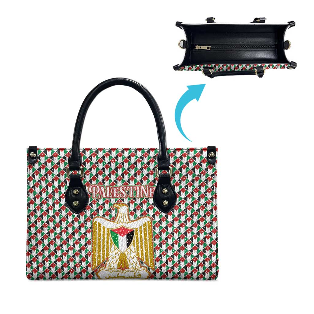 Palestine Christmas Leather Bag with Red-Green Pattern, Golden Eagle Emblem, and Jesus Holding Flag Motif - Wonder Print Shop