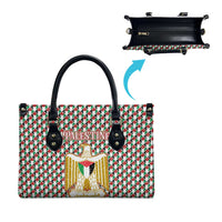 Palestine Christmas Leather Bag with Red-Green Pattern, Golden Eagle Emblem, and Jesus Holding Flag Motif - Wonder Print Shop
