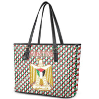 Palestine Christmas Leather Tote Bag with Red-Green Pattern, Golden Eagle Emblem, and Jesus Holding Flag Motif - Wonder Print Shop