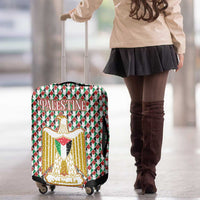 Palestine Christmas Luggage Cover with Red-Green Pattern, Golden Eagle Emblem, and Jesus Holding Flag Motif - Wonder Print Shop