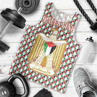 Palestine Christmas Men Tank Top with Red-Green Pattern, Golden Eagle Emblem, and Jesus Holding Flag Motif - Wonder Print Shop