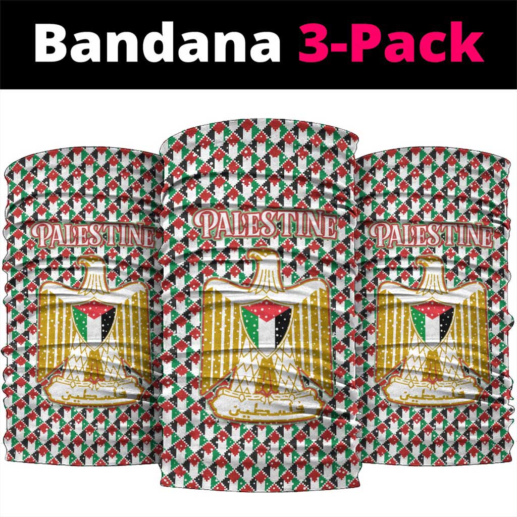 Palestine Christmas Neck Gaiter with Red-Green Pattern, Golden Eagle Emblem, and Jesus Holding Flag Motif - Wonder Print Shop