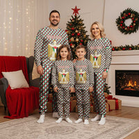 Palestine Christmas Pajama Set with Red-Green Pattern, Golden Eagle Emblem, and Jesus Holding Flag Motif - Wonder Print Shop