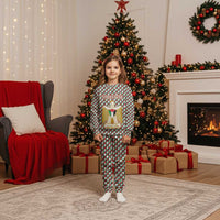 Palestine Christmas Pajama Set with Red-Green Pattern, Golden Eagle Emblem, and Jesus Holding Flag Motif - Wonder Print Shop