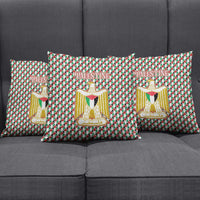 Palestine Christmas Pillow Cover with Red-Green Pattern, Golden Eagle Emblem, and Jesus Holding Flag Motif - Wonder Print Shop