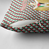 Palestine Christmas Pillow Cover with Red-Green Pattern, Golden Eagle Emblem, and Jesus Holding Flag Motif - Wonder Print Shop
